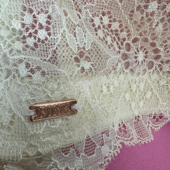 Victorias Secret PINK Lightly Padded Lace Bra 36DD Ivory Adjustable Straps - Picture 3 of 9